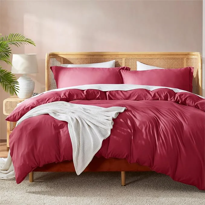 Classic Nestl Burgundy Red Duvet Cover Full Size – Soft Double Brushed Full Size Duvet Cover Set 3 Piece with Button Closure 1 Duvet Cover 80×90 inches and 2 Pillow Shams Expertly Made