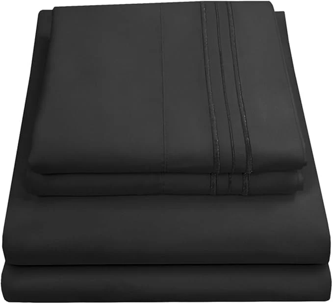 Elegant Queen Size Bed Sheets – Breathable Luxury Sheets with Full Elastic amp Secure Corner Straps Built In – 1800 Supreme Collection Extra Soft Deep Pocket Bedding Set Sheet Set Queen Black Casual