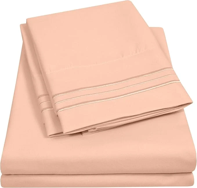Environmentally Friendly 1500 Supreme Collection Twin XL Sheet Sets Peach – 3 Piece Bed Sheets and Pillowcase Set for Twin XL Mattress – Extra Soft Elastic Corner Straps Deep Pocket Sheets Twin XL Peach Elite