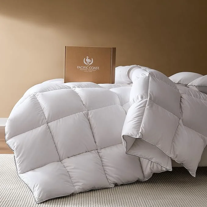 Smart PACIFIC COAST Goose Down Fiber Comforters Oversized Queen Duvet Insert All Season White Comforter 3D Hidden-Stitch Baffle Box Design 8 Tabs Gifts for Women Men Extra Fluffy Luxury Duvet 98 quot x98 quot Smooth