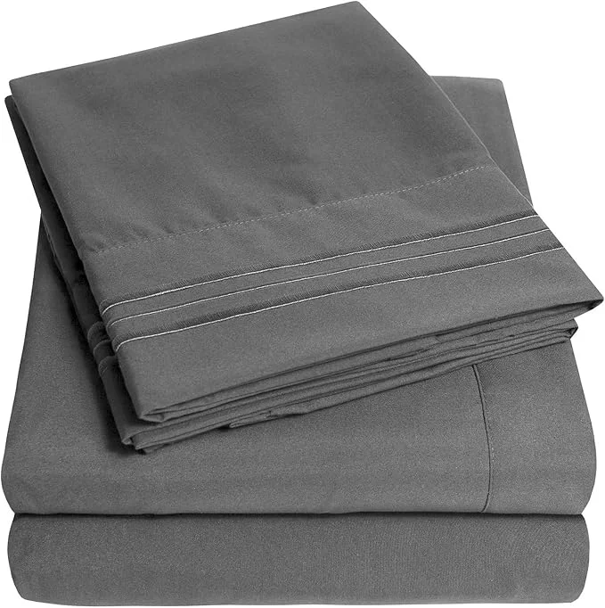 Refined 1500 Supreme Collection Twin XL Sheet Sets Gray – 3 Piece Bed Sheets and Pillowcase Set for Twin XL Mattress – Extra Soft Elastic Corner Straps Deep Pocket Sheets Twin XL Gray Reusable