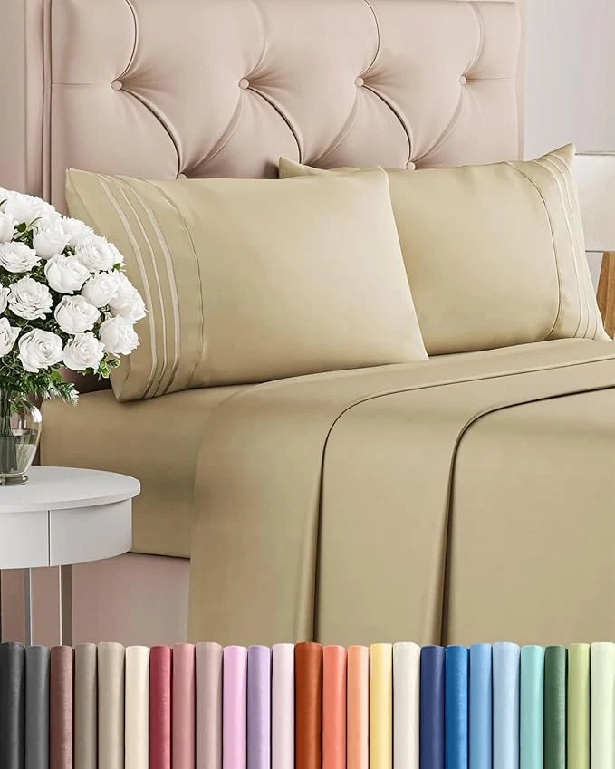 Solid King Size 4 Piece Sheet Set – Comfy Breathable amp Cooling Bed Sheets Set – Hotel Luxury Bedding for Women Men Kids Teens Boys amp Girls – Deep Pockets Ultra-Soft and Wrinkle – Oeko-Tex – Beige Comfortable