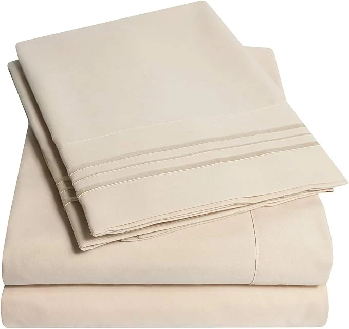 Premium 1500 Supreme Collection Extra Soft RV Short Queen Sheets Set Beige – Luxury Bed Sheets Set with Deep Pocket Wrinkle Hypoallergenic Bedding Over 40 Colors RV Short Queen Size Beige Smart