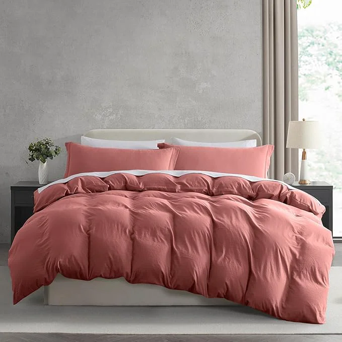 Fast Nestl Pink Clay Duvet Cover Queen Size – Soft Prewashed Queen Duvet Cover Set 3 Piece with Zipper Closure 1 Duvet Cover 90×90 inches and 2 Pillow Shams Green
