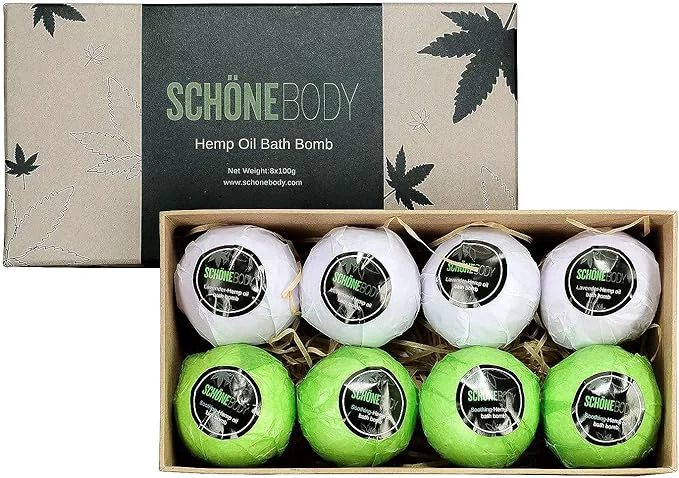 First-Class 8 Pack Hemp Bath Bombs Set for Muscle Therapy Relaxation Large Vegan Fizzy Safe