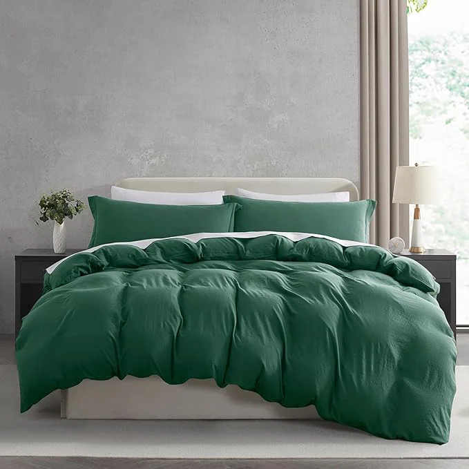 Versatile Nestl Dark Green Duvet Cover Queen Size – Soft Prewashed Queen Duvet Cover Set 3 Piece with Zipper Closure 1 Duvet Cover 90×90 inches and 2 Pillow Shams Stylish