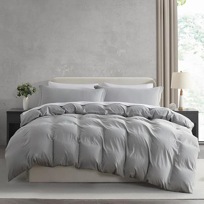 Traditional Nestl Light Grey Duvet Cover Queen Size – Soft Prewashed Queen Duvet Cover Set 3 Piece with Zipper Closure 1 Duvet Cover 90×90 inches and 2 Pillow Shams – No Comforter Eco-Friendly