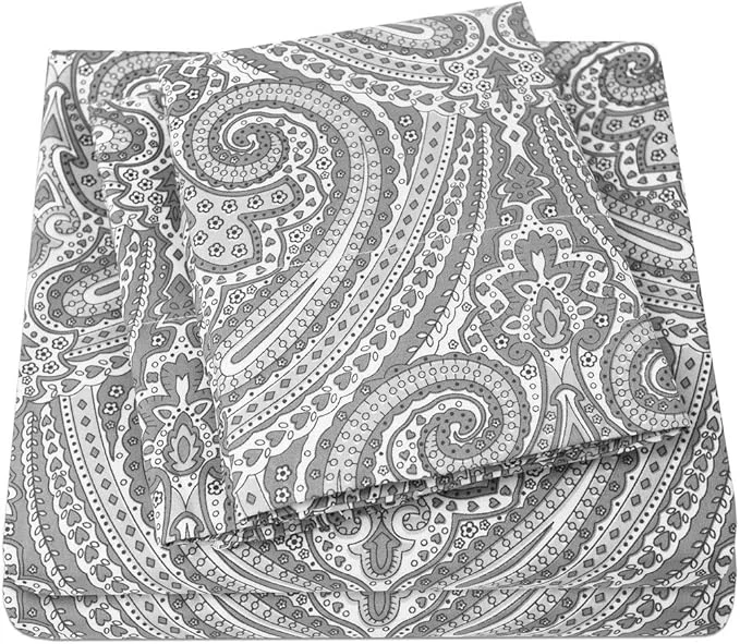 Reliable 1500 Supreme Collection Queen Sheet Sets Paisley Gray – Luxury Hotel Bed Sheets and Pillowcase Set for Queen Mattress – Extra Soft Elastic Corner Straps Deep Pocket Sheets Queen Paisley Gray First-Class