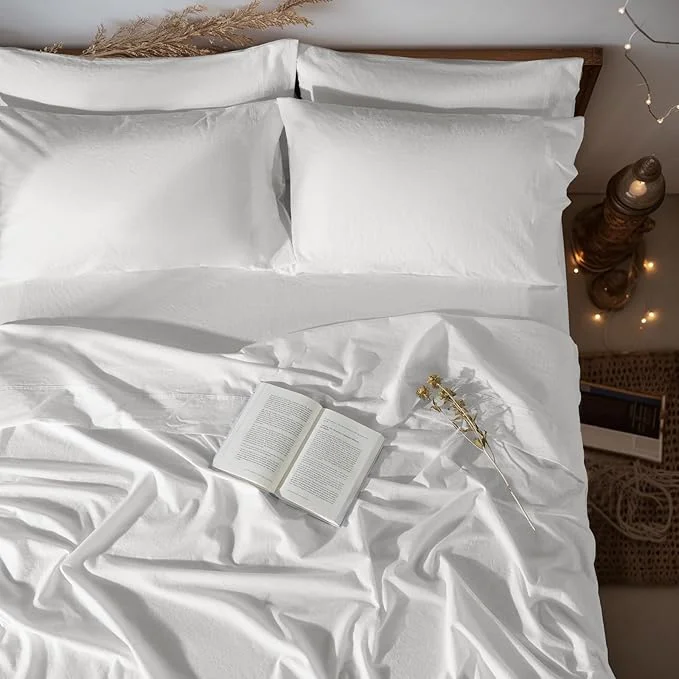 Recyclable LBRO2M Pure Linen Sheet Set Deep Pocket Up to 16 quot Bed Sheets Sets Natural Flax Beddings Soft Breathable Comfortable for All Seasons 6 Pcs Sheet Set Queen Size White Artisan