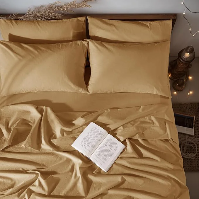 High-End LBRO2M Pure Linen Sheet Set Deep Pocket Up to 16 quot Bed Sheets Sets Natural Flax Beddings Soft Breathable Comfortable for All Seasons 6 Pcs Sheet Set Cal King Size Rust Lightweight