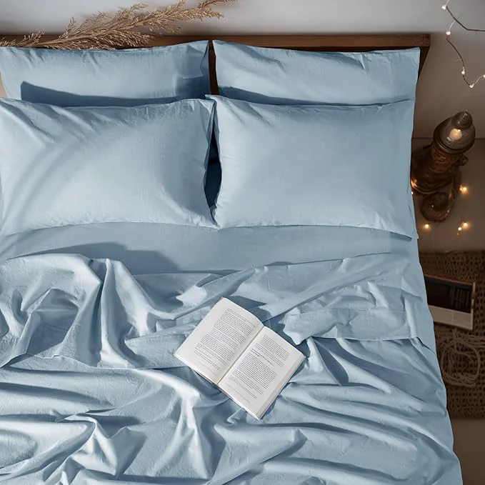 Trusted LBRO2M Pure Linen Sheet Set Deep Pocket Up to 16 quot Bed Sheets Sets Natural Flax Beddings Soft Breathable Comfortable for All Seasons 6 Pcs Sheet Set Full Size Dusty Blue Detailed
