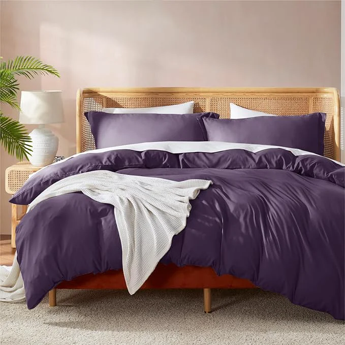 Minimalist Nestl Purple Duvet Cover Queen Size – Soft Double Brushed Queen Duvet Cover Set 3 Piece with Button Closure 1 Duvet Cover 90×90 inches and 2 Pillow Shams Next-Generation