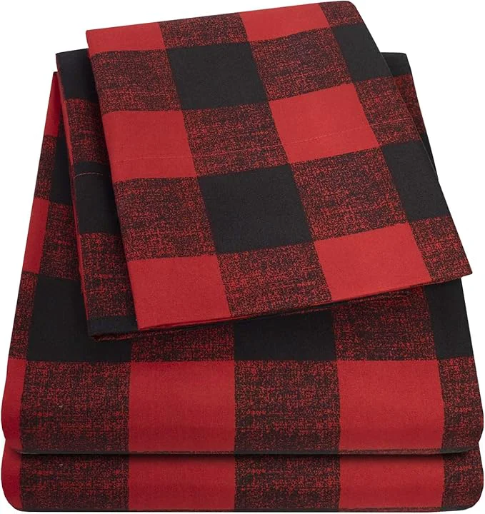 Smart 1500 Supreme Collection Buffalo Print Sheet Set King Size – Luxury Bed Sheets Set with Deep Pocket Wrinkle Bedding King Burgundy Black Buffalo Print Unique