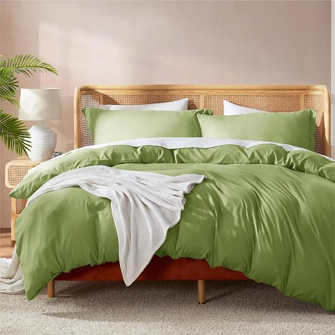 Organic Nestl Calla Green Duvet Cover Full Size - Soft Double Brushed Full Size Duvet Cover Set 3 Piece with Button Closure 1 Duvet Cover 80x90 inches and 2 Pillow Shams Long-Lasting