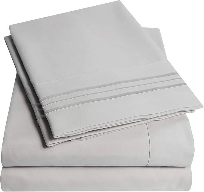 Consistent 1500 Supreme Collection Twin XL Sheet Sets Light Gray Silver – 3 Piece Bed Sheets and Pillowcase Set for Twin XL Mattress – Extra Soft Elastic Corner Straps Deep Pocket Sheets Twin XL Silver Gray Efficient