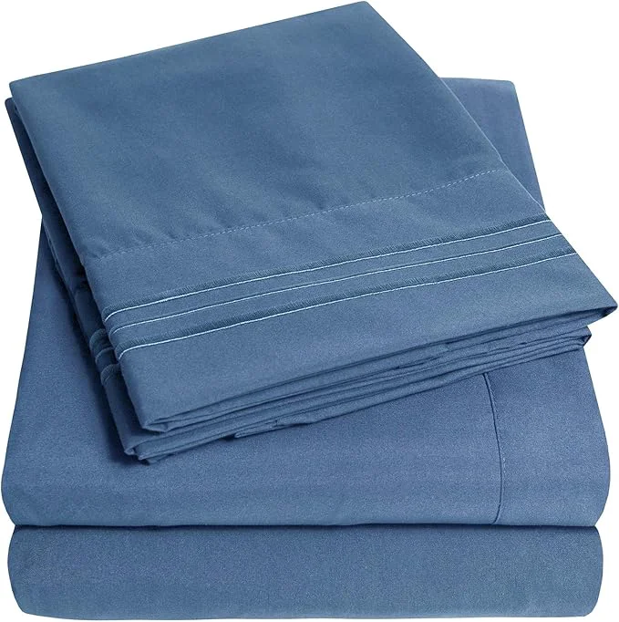 Classic 1500 Supreme Collection Extra Deep Pocket Sheets Set – Luxury Soft Bed Sheets Wrinkle Bedding Over 40 Colors 21 inch Extra Deep Pocket King Denim High-Quality