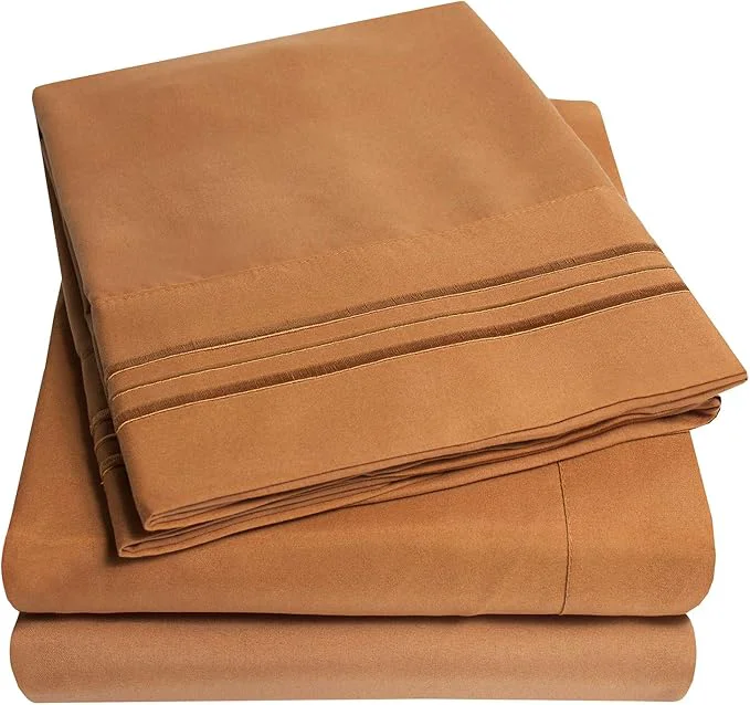 World-Class 1500 Supreme Collection Full Sheet Sets Mocha Brown – Luxury Hotel Bed Sheets and Pillowcase Set for Full Mattress – Extra Soft Elastic Corner Straps Deep Pocket Sheets Full Mocha Brown Selected