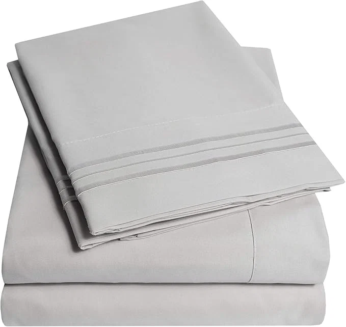 Versatile 1500 Supreme Collection Full Sheet Sets Light Gray Silver – Luxury Hotel Bed Sheets and Pillowcase Set for Full Mattress – Extra Soft Elastic Corner Straps Deep Pocket Sheets Full Silver Fine