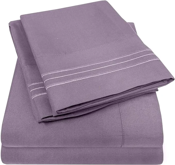 Verified Sweet Home Collection 1500 Thread Count Luxury Hotel Bed Sheets amp Pillowcase Set Full Size Plum Color Microfiber Fitted Sheet with Elastic Corner Straps Deep Pockets Wrinkle amp Fade Resistant Detailed
