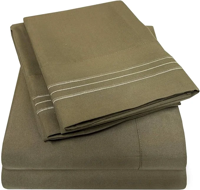 Convenient 1500 Supreme Collection Twin Sheet Sets Olive Green – 3 Piece Bed Sheets and Pillowcase Set for Twin Mattress – Extra Soft Elastic Corner Straps Deep Pocket Sheets Twin Olive Green High-Grade