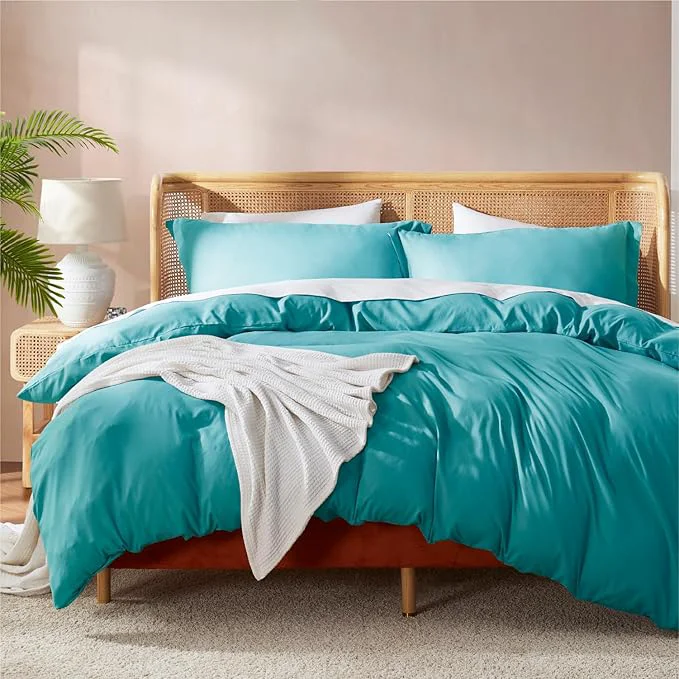 Easy-to-Use Nestl Teal California King Duvet Cover Sets – Soft Double Brushed Cal King Duvet Cover 3 Piece with Button Closure 1 Duvet Cover 104×98 inches and 2 Pillow Shams Recyclable