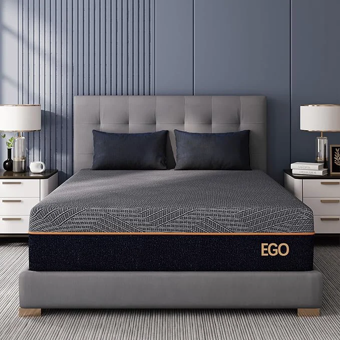 World-Class EGOHOME 12 Inch Cal King Memory Foam Mattress for Back Pain Cooling Copper Gel Bed in a Box Foam Made in USA CertiPUR-US Therapeutic Medium Firm 72x84x12 Black Green