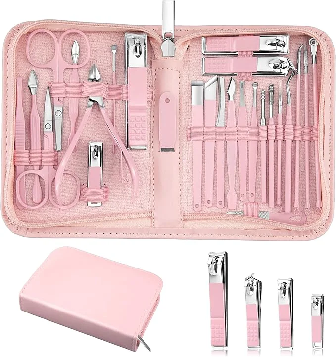 Fast MINKINH 26-Piece Professional Manicure Set，Features Stainless Steel Tools Casual