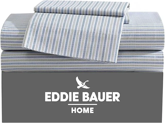 Convenient Eddie Bauer – Queen Sheets Cotton Percale Bedding Set Crisp amp Cool Home Decor Ticking Stripe Navy Green Queen Outstanding