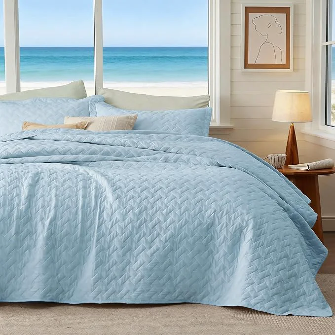 Safe Bedsure Quilts King Size – Lightweight Bedspreads King Size with Basket Weave Pattern Soft Quilt Bedding Set Sky Blue Comforter Set Coverlet for All Seasons with 2 Pillow Shams 106 quot x 96 quot Skin-Friendly Soft All-Season Comfort Breathable Lightw… Smart