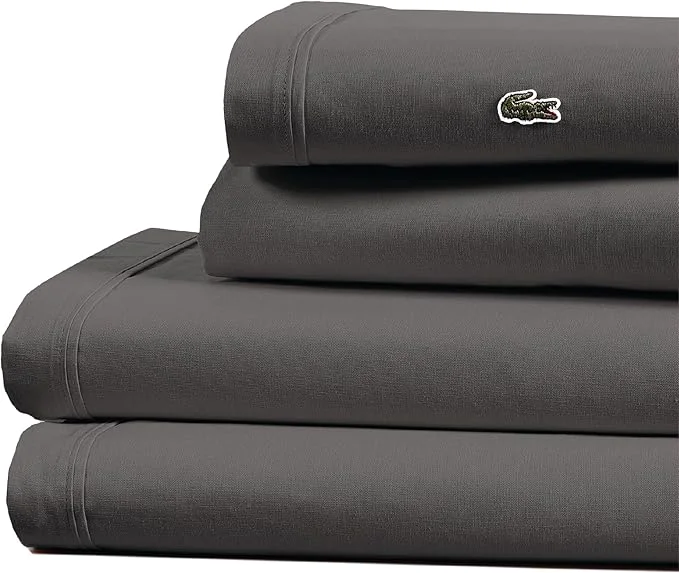 Green Lacoste Cotton Percale 3-Piece Sheet Set – Cool Crisp Matte and Durable Oeko-Tex – Solid Dark Gray Twin Fast