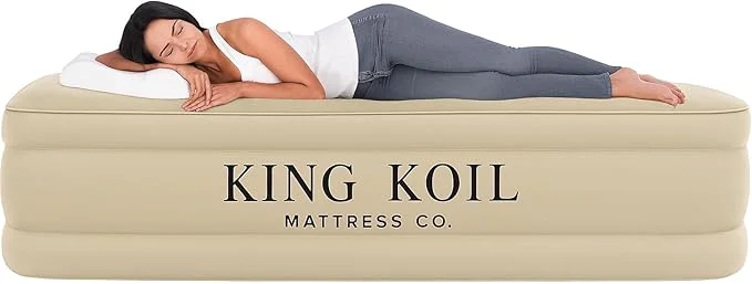 Certified King Koil Luxury Twin Air Mattress with Built-in High Speed Pump for Camping Home amp Guests – Twin Size Double High Airbed Luxury Inflatable Blow Up Mattress Waterproof Environmentally Friendly
