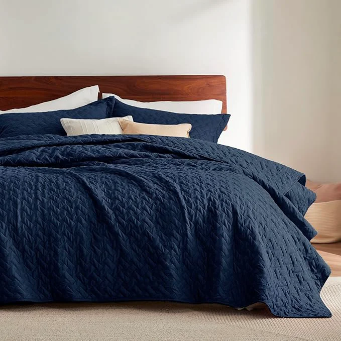 Traditional Bedsure Quilts Twin Size – Lightweight Bedspreads Twin Size with Basket Weave Pattern Soft Quilt Bedding Set Navy Comforter Set Coverlet for All Seasons with 1 Pillow Sham 68 quot x 86 quot Skin-Friendly Soft All-Season Comfort Breathable Lightweight … Reusable
