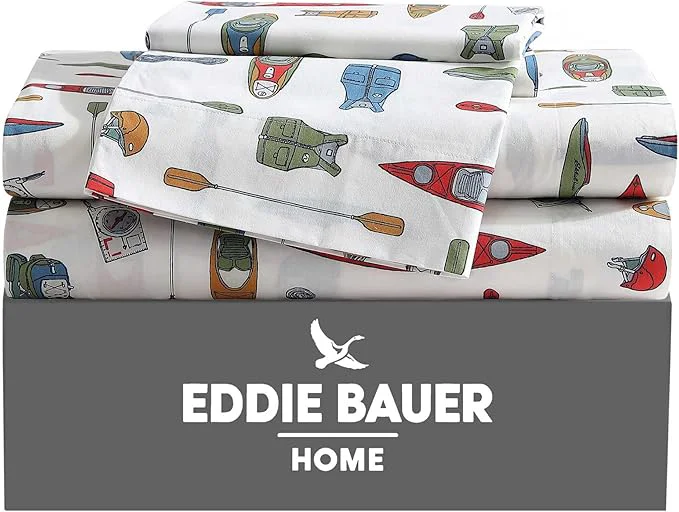 Versatile Eddie Bauer - Full Sheets Cotton Percale Bedding Set Crisp amp Cool Home Decor Kayak Adventure Full Top-Quality