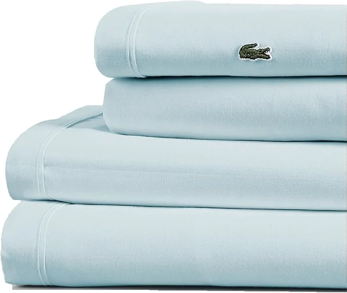 Fine Lacoste 4-Piece Cotton Sheet Set Solid Pale Aqua California King Outstanding