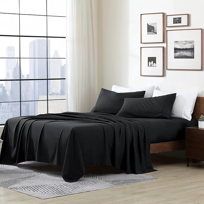 Certified Cathay Home Essentials Ultra Soft Hypoallergenic Wrinkle Resistant Double Brushed Microfiber Bedding Sheet Set Black Full Healthy
