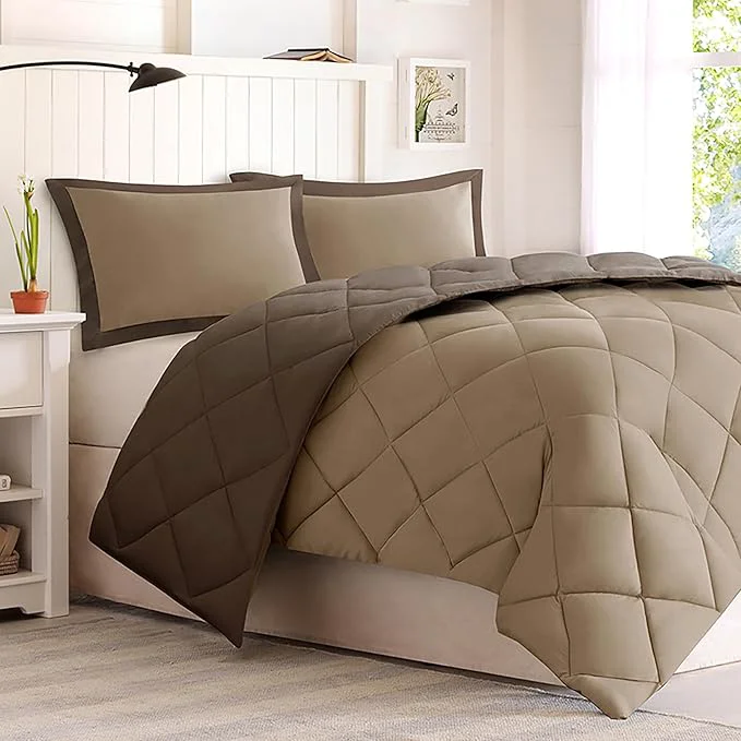 Genuine Madison Park Essentials Comfort Classics Larksppur Reversible Down 3M Scotchgard Comforter Mini Set Twin Twin X-Long Brown Sand Pure