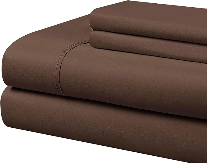 High-Performance Cathay Home Essentials Ultra Soft Hypoallergenic Wrinkle Resistant Double Brushed Microfiber Bedding Sheet Set Brown King Enhanced