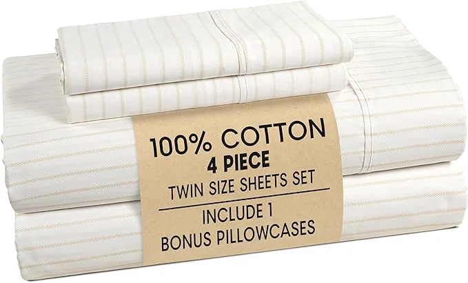 Exclusive Casa Platino Sheets Twin Size Bed Set – Cotton Sheet Set Twin Crisp Percale Weave with 2 Pillowcases with 15 quot Deep Pocket Fitted Sheet for Secure Fit Ultra Soft amp Breathable – Sandora Modern