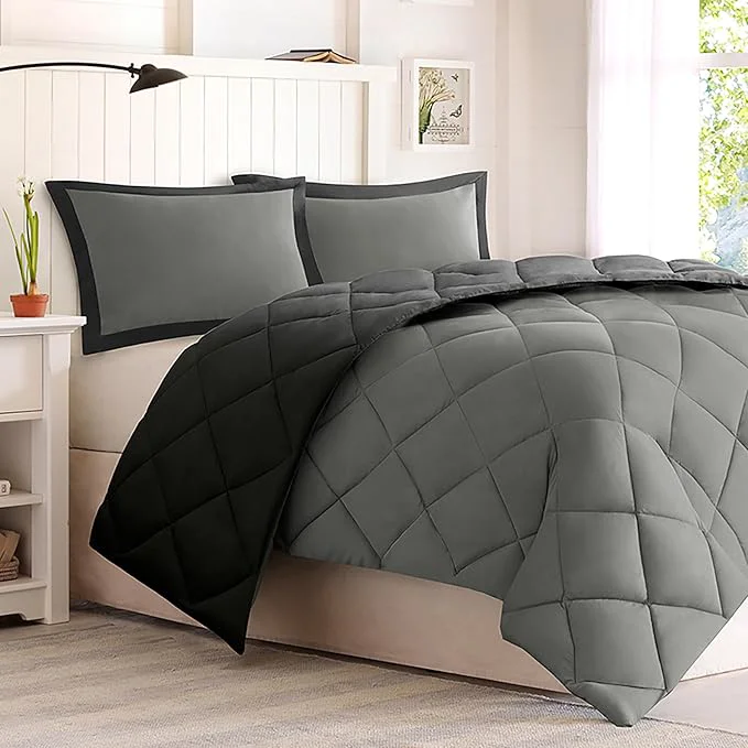 Eco-Friendly Madison Park Comforter Set Reversible Down All Season Microfiber Bedding 3M Scotchgard Stain Release Full Queen Dorm Comforter Black Grey Carefully Designed