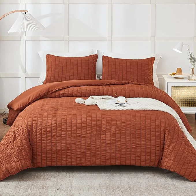 World-Class AveLom Terracotta Seersucker Twin Twin XL Comforter Set 68×90 inches 2 Pieces- Soft Microfiber Lightweight Comforter with 2 Pillowcases All Season Down Comforter Set for Bedding Verified