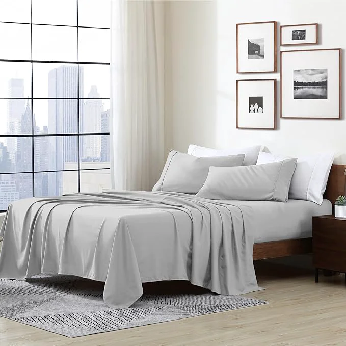 Flexible Cathay Home Essentials Ultra Soft Hypoallergenic Wrinkle Resistant Double Brushed Microfiber Bedding Sheet Set Light Gray Queen Smart