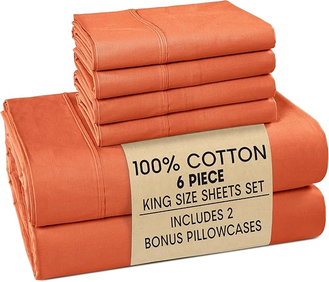 Durable Casa Platino Cotton Sheets King Size – Breathable Crisp Percale King Mattress Sheets with 4 Pillowcases 15 quot Deep Pocket Fitted Sheet Ultra Soft amp Cozy Feel for Great Nights Sleep – Rust
