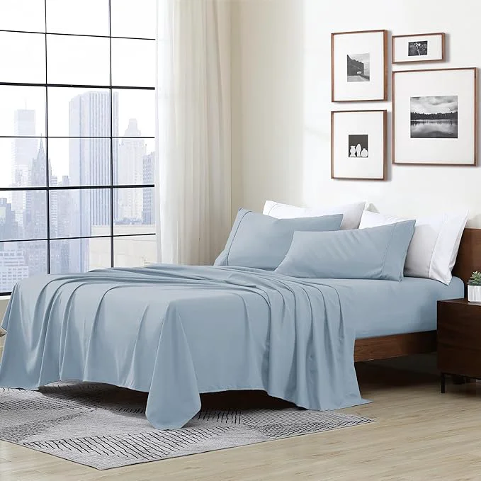 Official Cathay Home Essentials Ultra Soft Hypoallergenic Wrinkle Resistant Double Brushed Microfiber Bedding Sheet Set Blue Fog King Environmentally Friendly