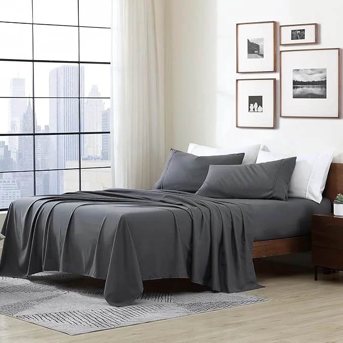 Prestigious Cathay Home Essentials Ultra Soft Hypoallergenic Wrinkle Resistant Double Brushed Microfiber Bedding Sheet Set Gray Queen Eco-Friendly
