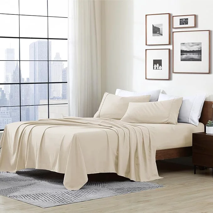 Pure Cathay Home Essentials Ultra Soft Hypoallergenic Wrinkle Resistant Double Brushed Microfiber Bedding Sheet Set Cream Twin XL Fast