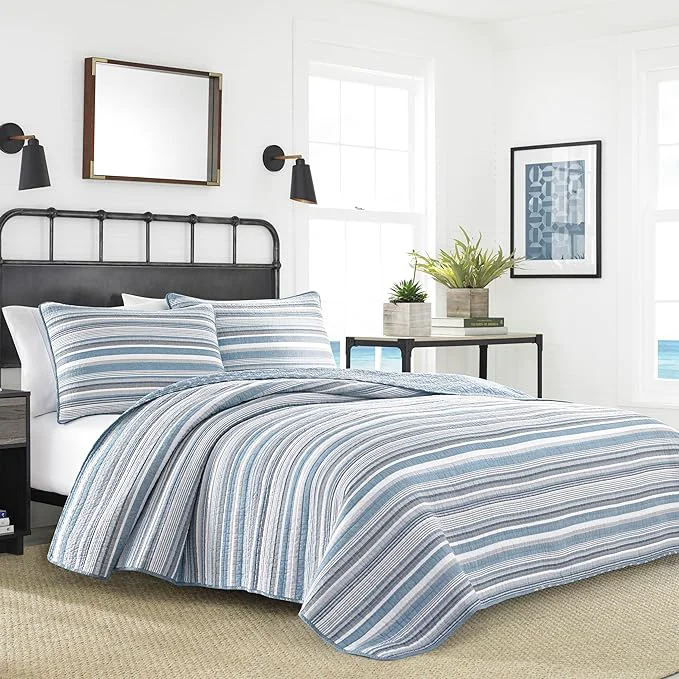 Pure Nautica – Twin Quilt Set Soft amp Breathable Cotton Bedding with Medium Weight Feel Reversible 2 Piece Bed Set with Matching Pillowcase Jettison Grey Efficient