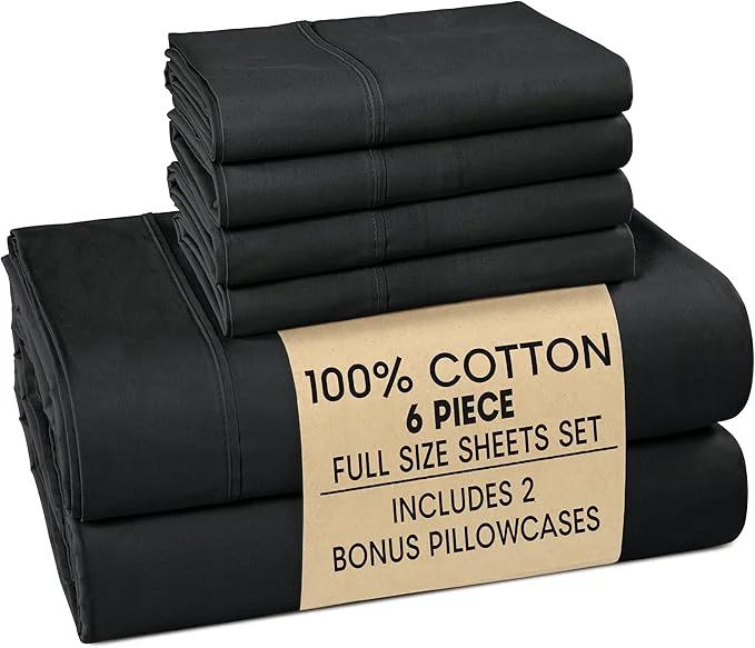 Durable Casa Platino Sheets Full – 6 Piece Crisp Percale Weave Full Cooling Sheets with 15 quot Deep Pockets Lightweight amp Cool Feel for All Sleepers Ultra Soft amp Breathable for a Great Nights Sleep – Black Sustainable