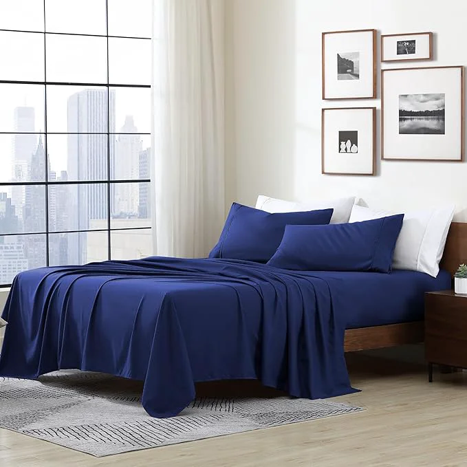 Elite Cathay Home Essentials Ultra Soft Hypoallergenic Wrinkle Resistant Double Brushed Microfiber Bedding Sheet Set Royal Blue California King Reusable
