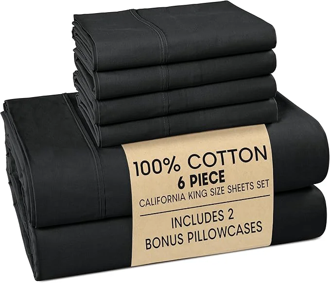 Original Design Casa Platino Sheets Cal King – 6 Piece Crisp Percale Weave Cal King Cooling Sheets with 15 quot Deep Pockets Lightweight amp Cool Feel for All Sleepers Soft amp Breathable for a Great Nights Sleep – Black Outstanding