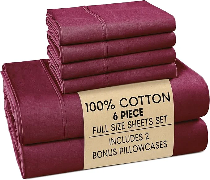 User-Friendly Casa Platino Full Size Sheet Set – 6 Piece Cooling Sheets Full Size Cotton Crisp Percale Sheets with Breathable amp Cozy Feel 15 quot Deep Pocket Fitted Sheet for Secure Fit – Windsor Wine Refined